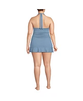Lands' End Plus Pique Halter Ruffle Hem Mini Swim Dress Swimsuit