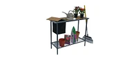 Outdoor Metal Garden Bench Work Table with Wood Top