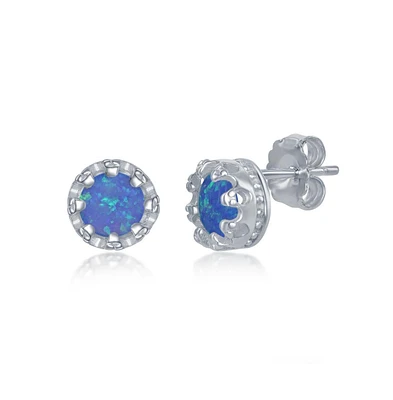 Sterling Silver Prong Synthetic Opal Earrings