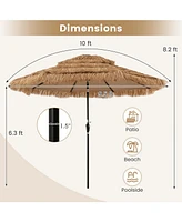 Gymax 10 Ft Hula Thatched Tiki Umbrella 2-Tier Hawaiian Style Solar Patio Umbrella