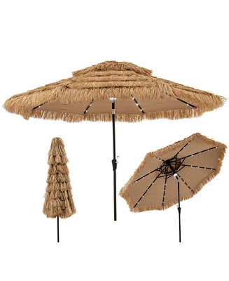 Gymax 10 Ft Hula Thatched Tiki Umbrella 2-Tier Hawaiian Style Solar Patio Umbrella
