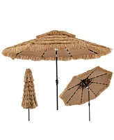 Gymax 10 Ft Hula Thatched Tiki Umbrella 2-Tier Hawaiian Style Solar Patio Umbrella
