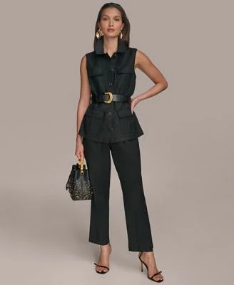 Donna Karan New York Womens Linen Blend Vest Paperbag Waist Pants