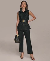 Donna Karan New York Womens Linen Blend Vest Paperbag Waist Pants