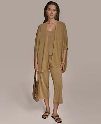 Donna Karan New York Womens Metallic Open Front Cardigan Cropped Pants