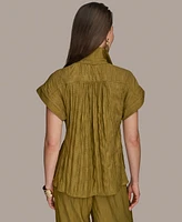 Donna Karan New York Women's Cap-Sleeve Crinkled Collared Shirt