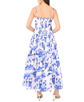 1.state Women's Printed Beaded-Strap Drop-Waist Midi Dress