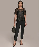Donna Karan New York Women's Sequin Mesh Short-Sleeve Top