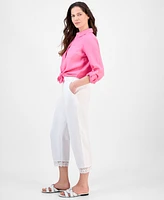 Charter Club Women's Crochet-Trim 100% Linen Cropped Pants, Exclusively at Macy's