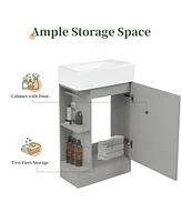 18.6" Bathroom Vanity with Sink, Bathroom Vanity Cabinet with Two-tier Shelf, Left or Right Orientation, Grey