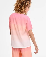 Jm Collection Women's Ombre Crinkle Short-Sleeve Top, Exclusively at Macy's