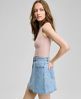 And Now This Women's Floral-Embroidered Denim Skirt, Exclusively at Macy's