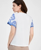 T Tahari Women's Printed Short-Sleeve Top