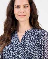Nautica Jeans Women's Floral-Print Pintucked Blouse