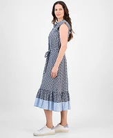 Nautica Jeans Women's Floral-Print Flutter-Sleeve Midi Dress