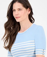 Nautica Jeans Women's Striped Button-Trim Short-Sleeve Sweater