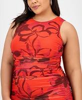 Bar Iii Trendy Plus Printed Shirred Midi Dress, Exclusively at Macy's