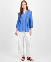 Tommy Hilfiger Women's Dobby Cotton Pintucked Tunic