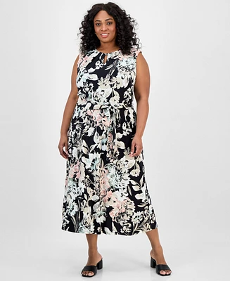 Kasper Plus Floral-Print Midi Dress
