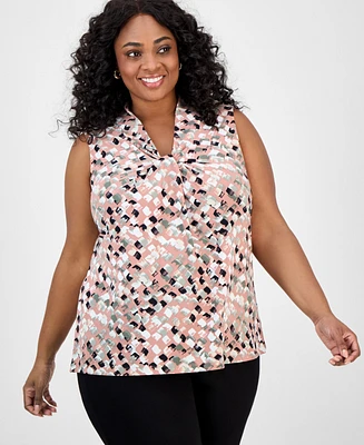 Kasper Plus Printed Twist-Front Shell Top