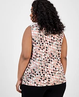 Kasper Plus Printed Twist-Front Shell Top