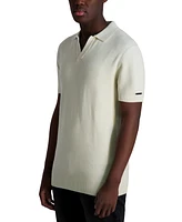 Karl Lagerfeld Paris Men's Short Sleeve Textured Open Collar Polo Shirt