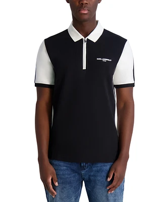 Karl Lagerfeld Paris Men's Short Sleeve Color Blocked Quarter-Zip Polo Shirt