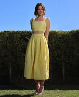 Avec Les Filles Women's Cotton Embroidered Midi Skirt