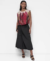 Dkny Women's Printed Cap-Sleeve Crewneck Top