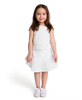 Calvin Klein Toddler and Little Girls 2-Piece Crochet Trim Seersucker Skort Set