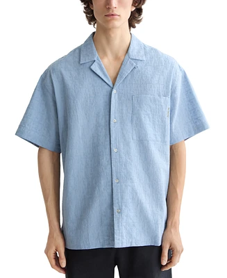 Scotch & Soda Men's Relaxed Fit Short Sleeve Cross Hatch Button-Front Camp Shirt
