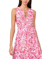 Msk Women's Printed O-Ring-Trim Sleeveless Midi Dress
