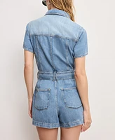 Good American Women's Fit For Success Lite Denim Short-Sleeve Romper