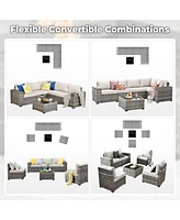 Xizzi Patio Furniture Set,6 Piece Outdoor Sectional Sofa Couch Set,Patio Conversation Set with Modular Wicker Chairs,Widened Armrest,Side Table,Orange