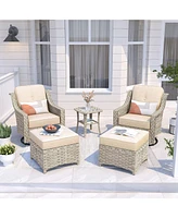 Xizzi 5 Piece Outdoor Patio Furniture Set,Wicker Conversation Set with Swivel Rocker Chairs,Ottomans and Side Table for Outside Porch Balcony Backyard