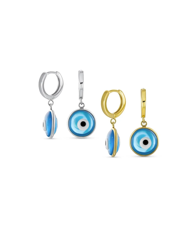 Bling Jewelry Set of 2 Spiritual Protection Blue Nazar Evil Eye Dangle Earrings Gold Plated Silver