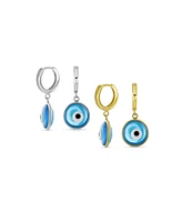 Bling Jewelry Set of 2 Spiritual Protection Blue Nazar Evil Eye Dangle Earrings Gold Plated Silver