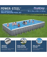 Bestway Power Steel 31'4" x 16' x 52" Rectangular Above Ground Swimming Pool Set