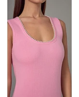 endless rose Women's Pearl Trim Knit Midi Dress