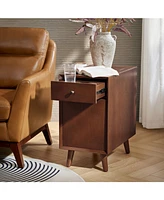 Mid-century Modern Mitch End Table with Storage and Built-In Outlets
