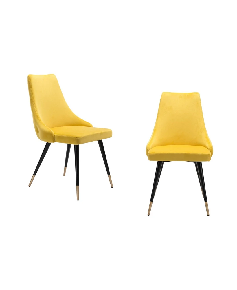 Set of Two Tufted Upholstered Velvet Windsor Back Dining Side Chairs