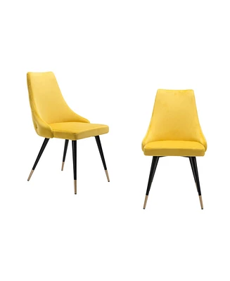 Set of Two Tufted Upholstered Velvet Windsor Back Dining Side Chairs