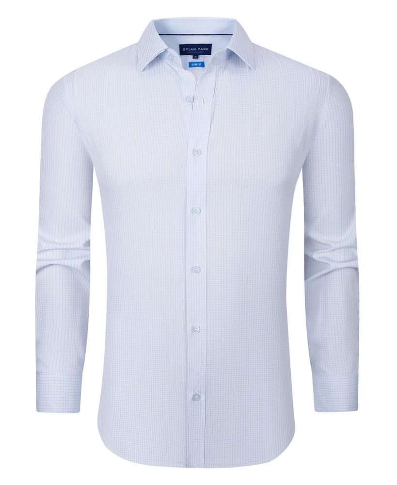 Dylan Park Men's Four Way Stretch Plaid Button Down Dress Shirt