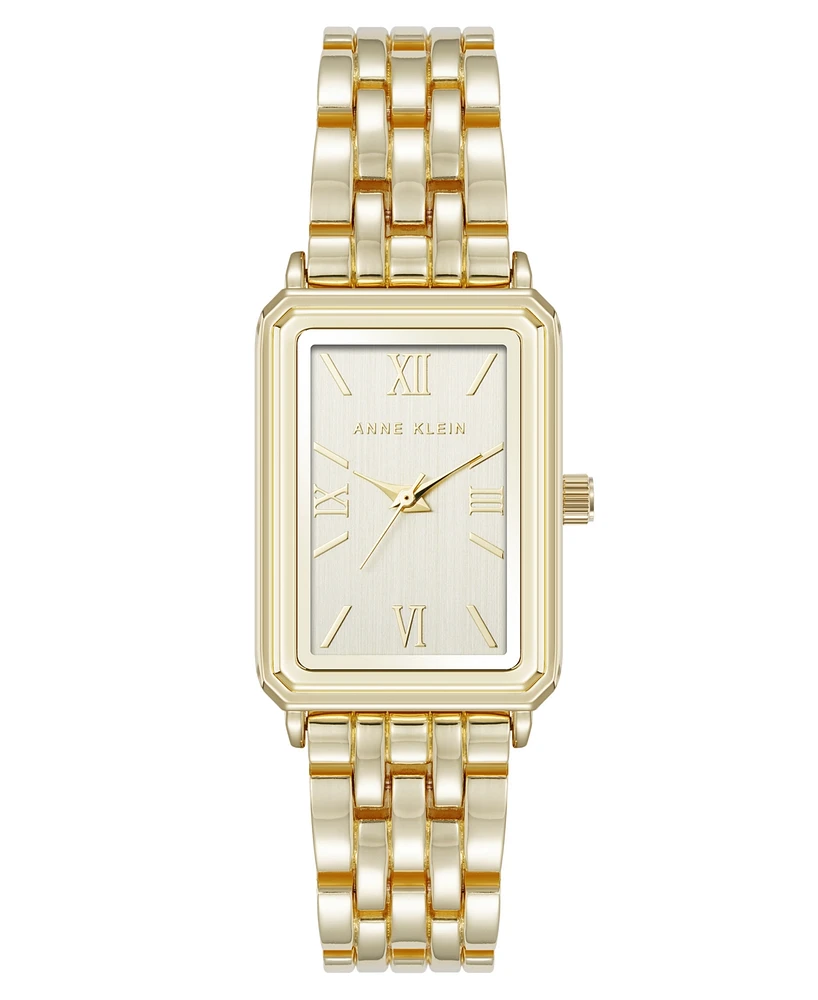 Anne Klein Women's Quartz Rectangular Estate Gold-Tone Metal Alloy and Champagne Dial Watch, 25mm