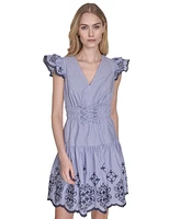 Vince Camuto Women's Day Cotton Embroidered Cap-Sleeve Dress