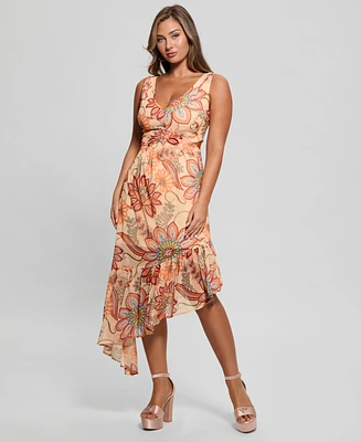 Guess Women's Sabrina Printed Asymmetric-Ruffle-Hem Dress