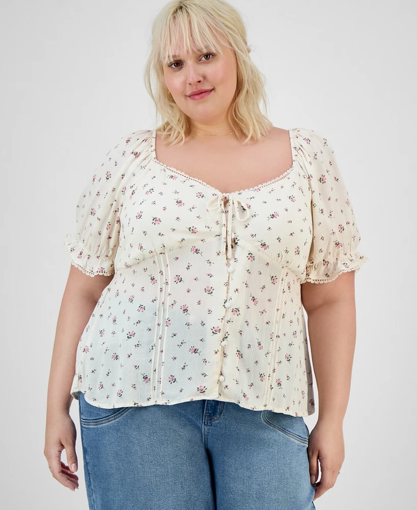 Planet Heart Trendy Plus Puff-Sleeve Woven Top