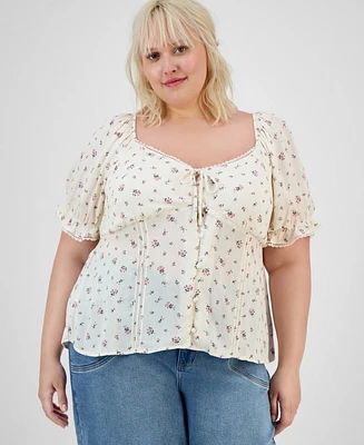Planet Heart Trendy Plus Puff-Sleeve Woven Top