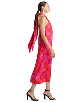 Natori Women's Printed Twisted Halter-Neck Midi Dress
