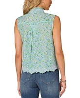 Democracy Women's Floral-Print Embroidered Top